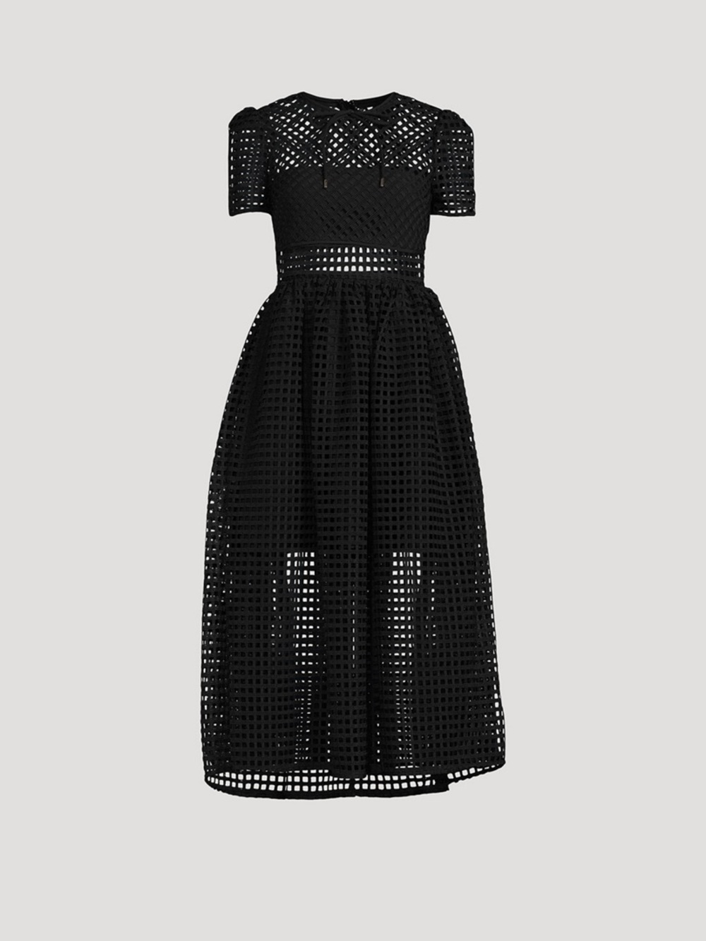 Self-Portrait Black Grid Lace Midi Dress